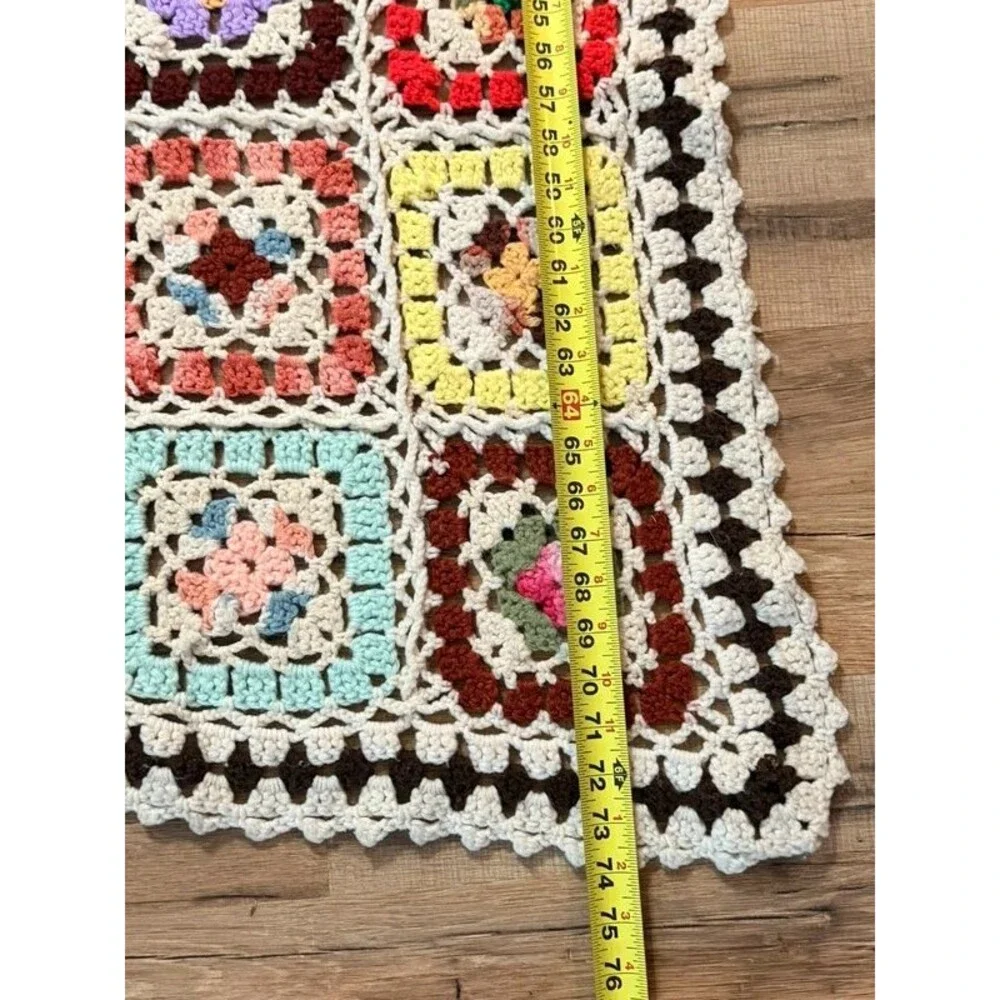 Handmade Crochet Granny Square Afghan Throw Blanket Vintage 50 x 74 Cottagecore